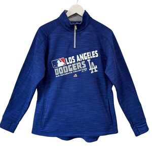 Majestic MLB Los Angeles Dodgers Pullover 1/4 Zip Sweater Women’s XL Fitted EUC